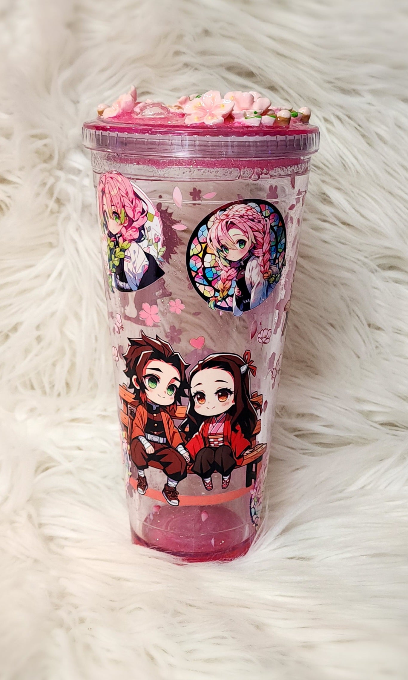 Special order tumblers feature double walls and fancy lids.